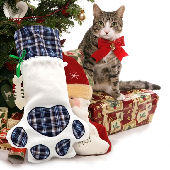 Plaid Cat Pet Christmas Dog Paw Stocking Socks Xmas Tree Hanging Ornaments Gift - Picture 7 of 9